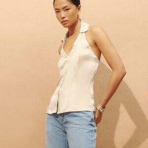 Reformation Erin Silk Halter Top